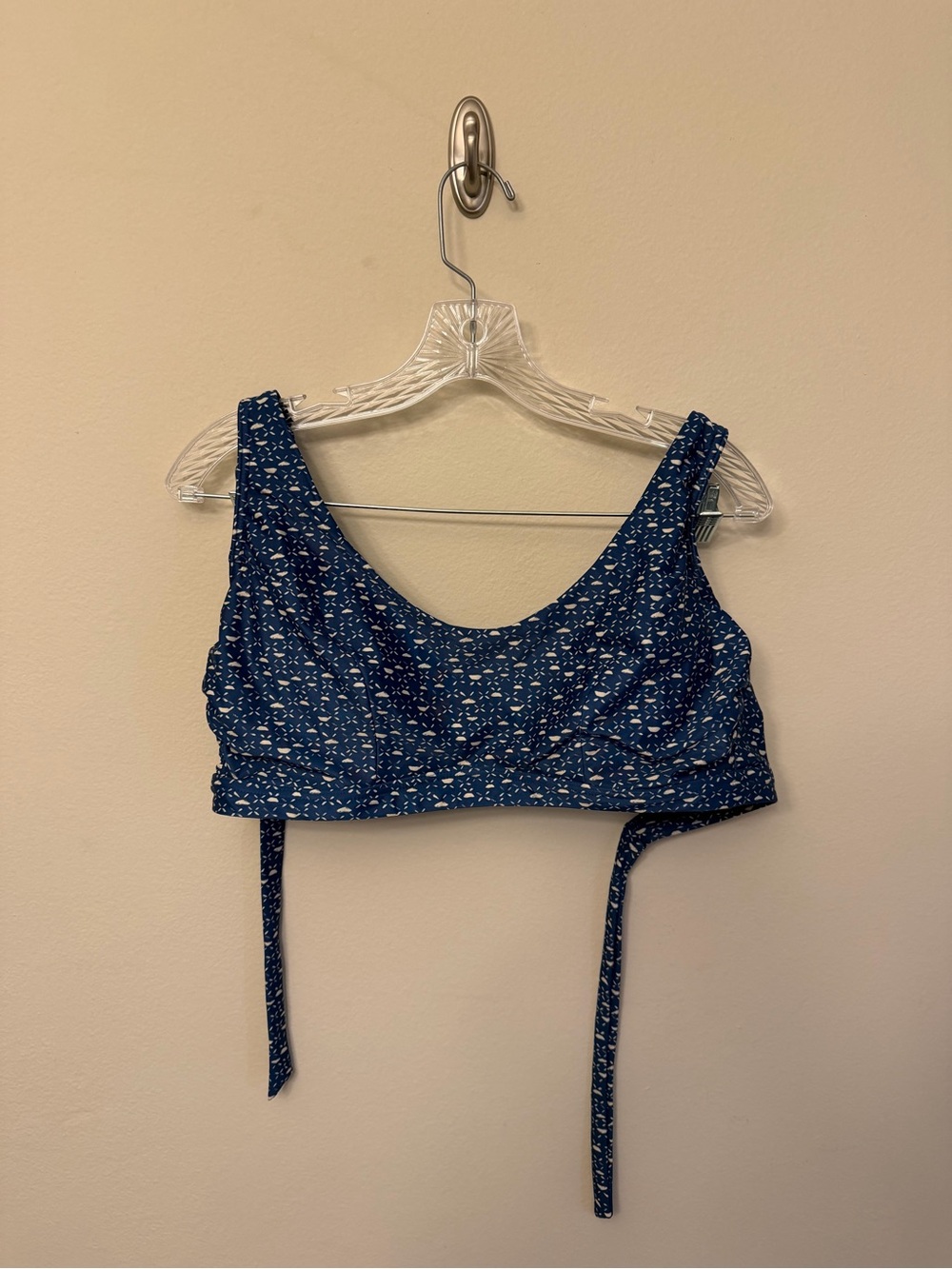 Prana Navy and White Tie-Back Swim Top